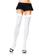 Pończochy - LEG AVENUE 6255Q - przezroczyste pończochy samonośne z kokardką, duże rozmiary (EUR 42-46), czarne, biały, jeden rozmiar - miniaturka - grafika 1