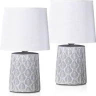 Oprawy, klosze i abażury - zestaw 2 lamp stołowych lub nocnych BRUBAKER 33 cm Szary Jasnoszary Ozdoby z liści i lniane klosze Biały - miniaturka - grafika 1