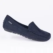 Mokasyny damskie - Mokasyny damskie ażurowe GOODIN GD-FL200 zamsz skóra slip-on granatowy 41 - miniaturka - grafika 1