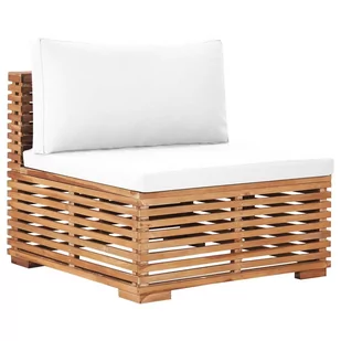 vidaXL Siedzisko ogrodowe z kremową poduszką, lite drewno tekowe - Fotele i krzesła ogrodowe - miniaturka - grafika 1