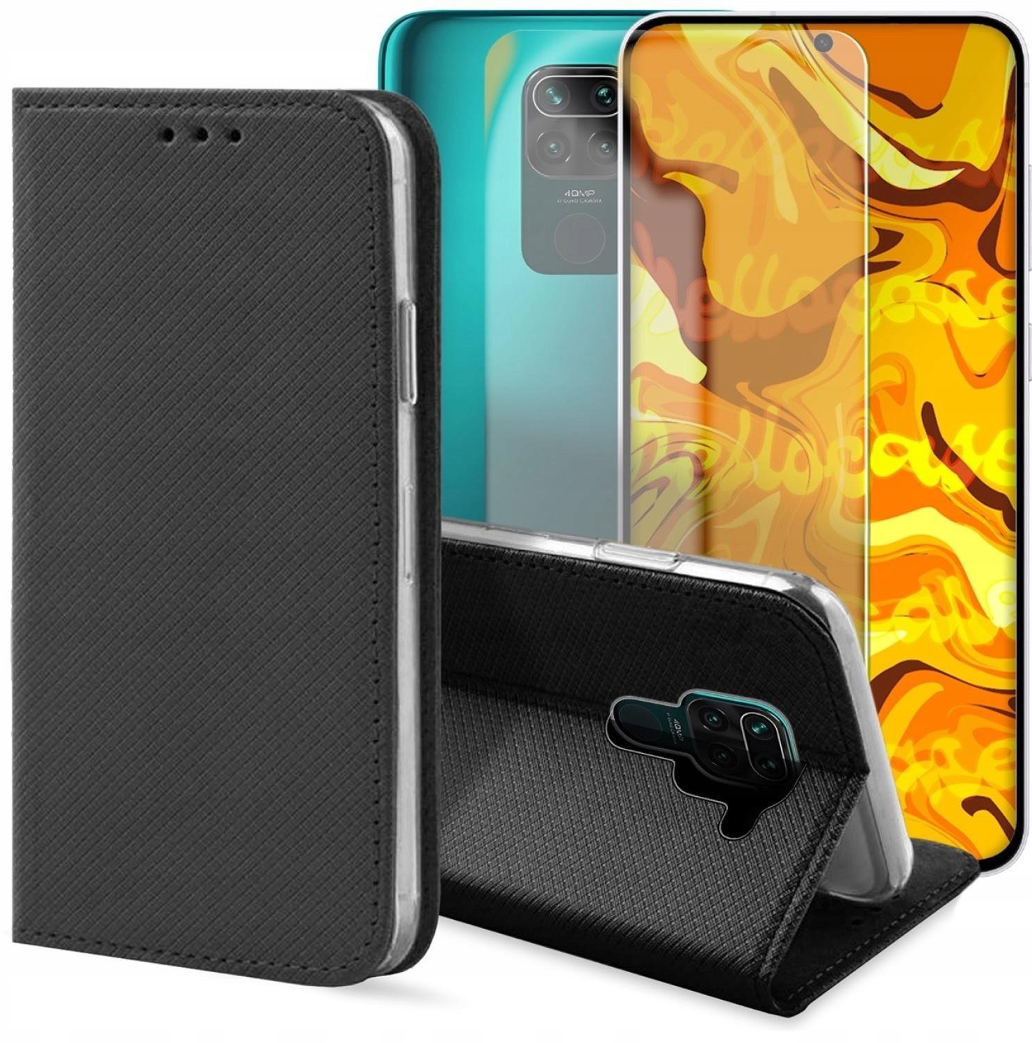 Hello Case Etui z Klapką Do Xiaomi Redmi Note 9 Czarne, Zamykane, Kabura Szkło