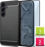 Etui i futerały do telefonów - Etui do Samsung Galaxy A55 5G Czarne, Karbon, Pancerne, Case Szkło 9H - miniaturka - grafika 1
