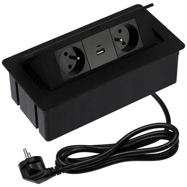 Przedłużacz Meblowy Biurkowy Czarny Gtv Soft 2x Gniazdo Uziemienie Usb A+c