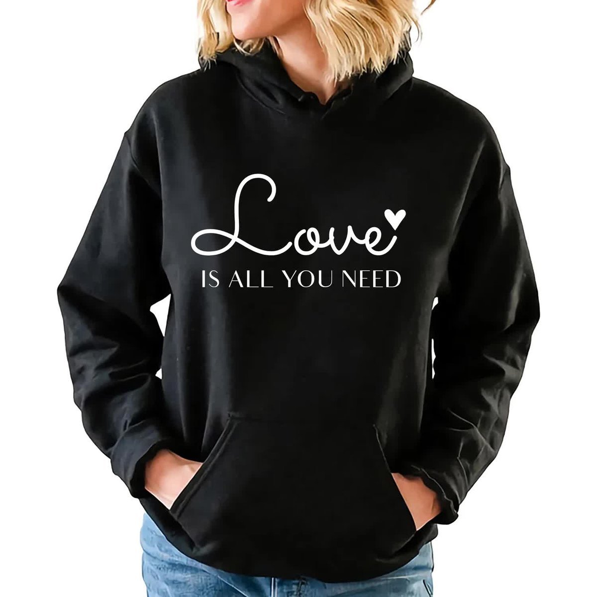 Bluza Damska Czarna Z Kapturem LOVE IS ALL YOU NEED Na Prezent Wzory Roz L
