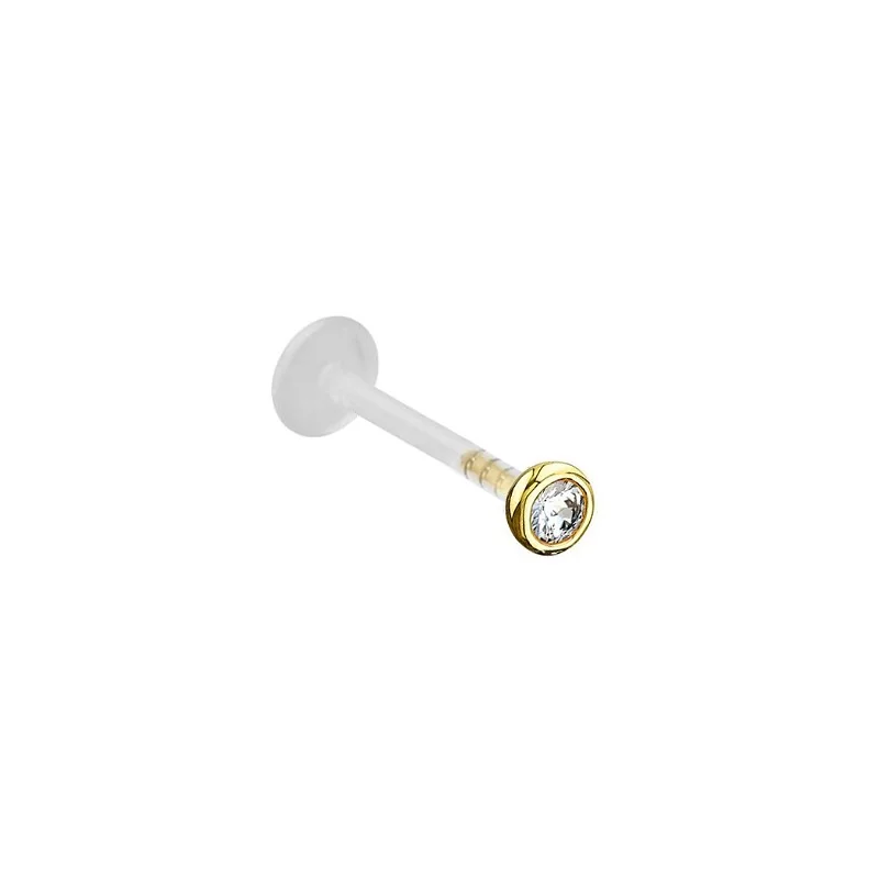 Złoty labret 18K kryształek - złoty / kryształowy / przeźroczysty / 1,2/8/2