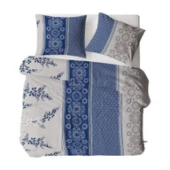 Pościel - Pościel flanelowa 160x200 1445N granatowa szara liście ornamenty na guziki Flanela Komfort - miniaturka - grafika 1