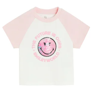 Cool Club, T-shirt dziewczęcy, crop top, biały, SmileyWorld - Koszulki dla dziewczynek - miniaturka - grafika 1