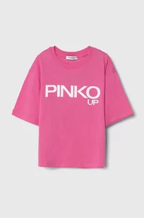 Koszulki dla dziewczynek - Pinko Up t-shirt bawełniany dziecięcy kolor różowy - grafika 1