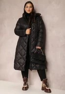 Kurtki damskie - Czarna Kurtka Długa Pikowana z Kapturem Prumla - miniaturka - grafika 1