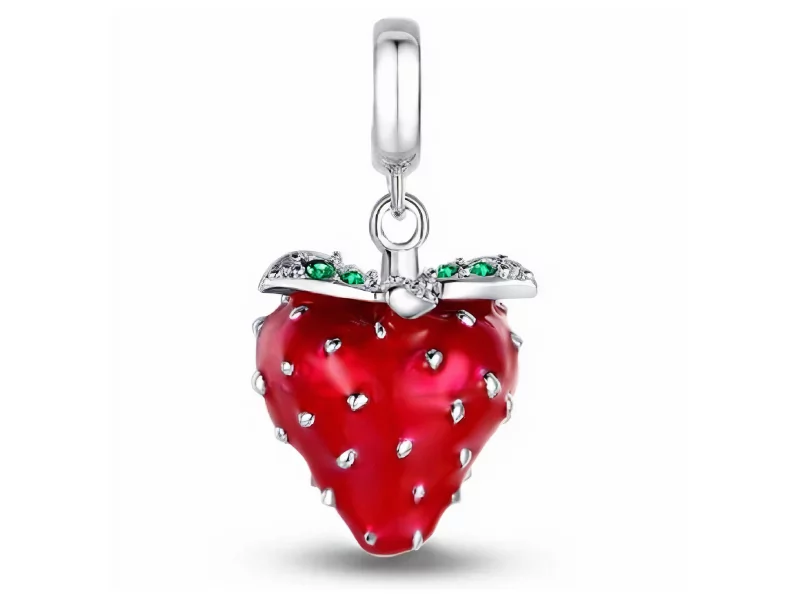 Pandora Valerio.pl Rodowany srebrny wiszący charms do truskawka poziomka strawberry cyrkonie srebro 925 DZ011 DZ011