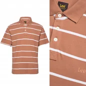 Koszulki męskie - Lee POLO Cider LUŹNA BEŻOWA POLÓWKA W PASKI LOGO REGULAR M - miniaturka - grafika 1