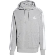 Bluzy męskie - Bluza męska adidas Essentials French Terry 3-Stripes Hoodie szara IC0437 XL - miniaturka - grafika 1