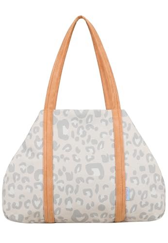 Fritzi Simply Shopper Leo Canvas damska torebka na zakupy, festiwal, miasto, wegańska, nadruk w panterkę, zamek błyskawiczny, 29 x 44 x 16 cm – różowa, oliwkowa, beżowa, beżowy