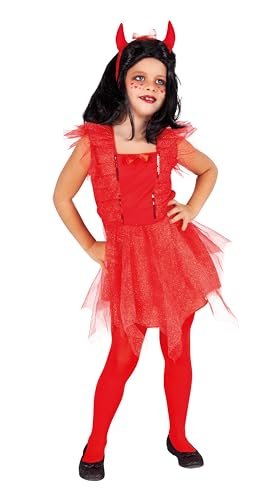 Rubies Kostium Cute Diabeł dla dziewczynek, Czerwona sukienka, rajstopy i akcesoria rogi diabeł, Oficer halloween, karnawał, Boże Narodzenie i urodziny