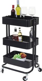 Wózek do serwowania HWC-C64, wózek kuchenny wózek barowy wózek do herbaty wózek transportowy wózek ~ czarny bez uchwytu - Wózki kuchenne - miniaturka - grafika 1
