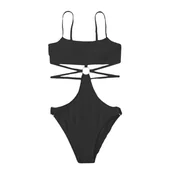Stroje kąpielowe - Damski Strój Kostium Kąpielowy Jednoczęściowy z Wycięciem Czarny S - miniaturka - grafika 1