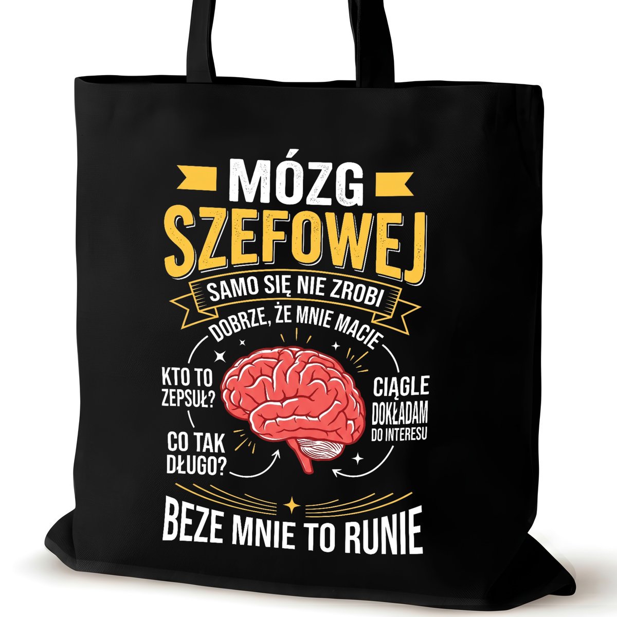 Czarna torba bawełniana dla szefowej na ramię duża prezent biura mózg
