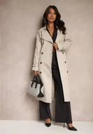 Płaszcze damskie - Jasnobeżowy Oversizowy Płaszcz Trencz o Dwurzędowym Kroju z Paskiem Darinella - miniaturka - grafika 1