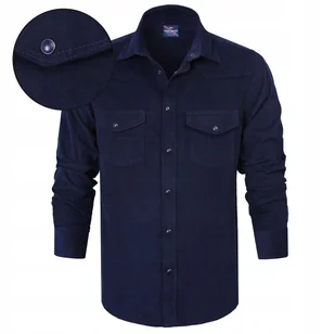 KOSZULA Męska SZTRUKSOWA z Długim Rękawem GRANATOWA Regular Fit Pako Jeans - Koszule męskie - miniaturka - grafika 1