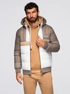 Kurtki męskie - Kolorowa sportowa męska kurtka w stylu retro beżowo-biała V2 OM-JALP-0296 S - miniaturka - grafika 1