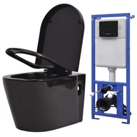 Miski WC - VidaXL Podwieszana toaleta ceramiczna ze spłuczką podtynkową, czarna - miniaturka - grafika 1