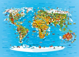 Sanders & Sanders plakat mapa świata dla dzieci niebieskim,żółtymIzielonym - 600678 - 160 x 110 cm - Plakaty - miniaturka - grafika 1