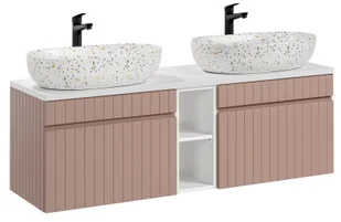 Szafka z umywalką i regałem, Iconic, 140x46x46 cm, różowy, mat - Szafki łazienkowe - miniaturka - grafika 1
