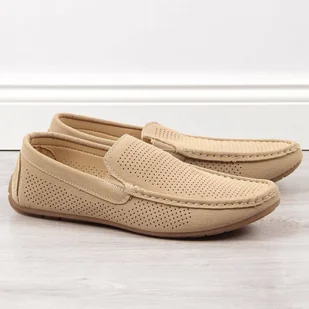 Mokasyny ażurowe slip on NEWS M EVE341 (kolor Beżowy/Kremowy, rozmiar 44) - Slip on męskie - miniaturka - grafika 1