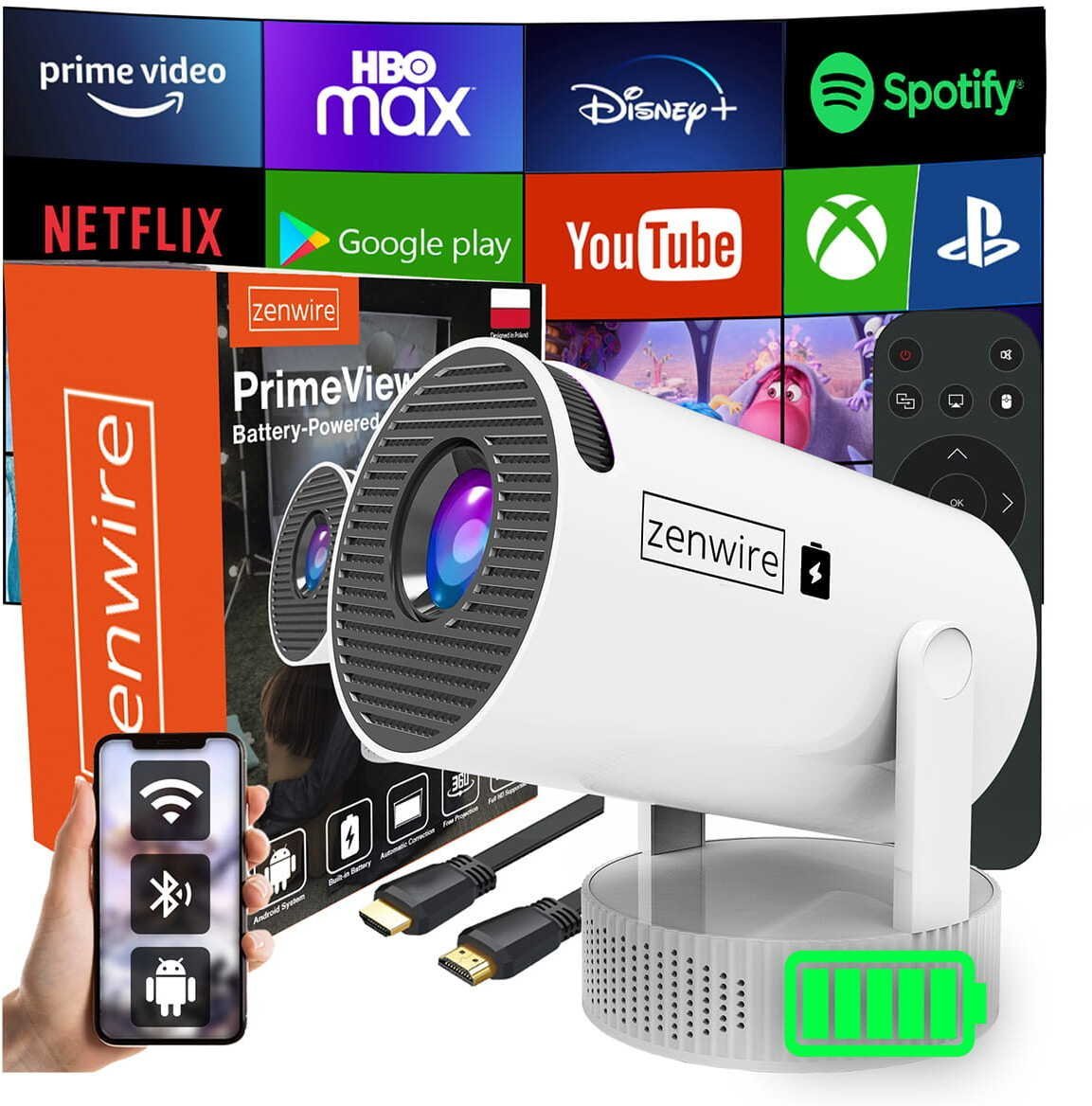 Zenwire Przenośny Mini Projektor Android Wifi Bluetooth K400