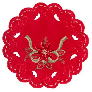 Serwetka dekoracyjna Geranium śr. 30 cm z haftem czerwona - Obrusy i serwetki - miniaturka - grafika 1