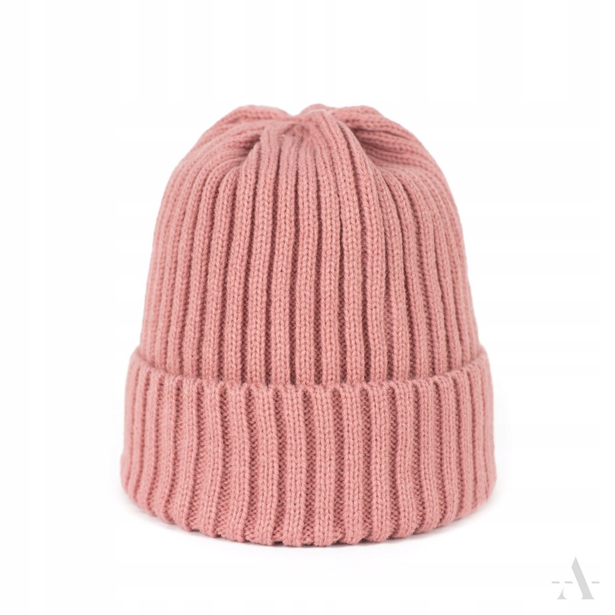 Gruba Czapka Zimowa Beanie Wywijana Różowa