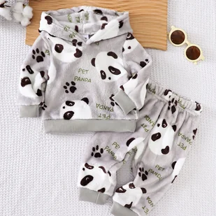 TEMU Chłopięcy Jesienny i Zimowy z Pluszowym Nadrukiem - Bluza z Kapturem i Spodnie w Stylu Plush, Idealny na Prezent dla Dzieci - Dresy i komplety dla chłopców - miniaturka - grafika 1