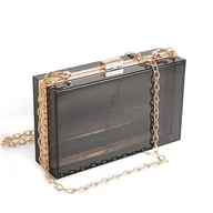 Torebki damskie - WJCD Przezroczysta damska kopertówka z akrylu, ze zdejmowanymi paskami w kolorze złotym, czarna/przezroczysta, rozmiar S - miniaturka - grafika 1