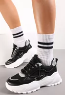 Sneakersy damskie - Czarno-Szare Sneakersy na Tłoczonej Podeszwie Zdobione Sznurkiem Wokół Pellesti - miniaturka - grafika 1