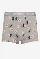 Majtki męskie - Jasnoszare Bawełniane Majtki Bokserki z Napisem i Szeroką Gumką Nelicia - miniaturka - grafika 1