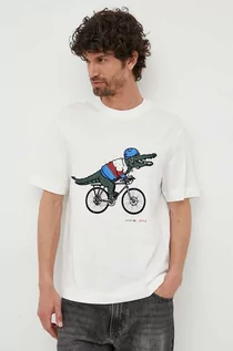 Koszulki męskie - Lacoste t-shirt bawełniany x Netflix kolor biały wzorzysty - grafika 1