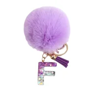 Breloki - Breloczek z pomponem fioletowym - litera F, stylowy dodatek - miniaturka - grafika 1
