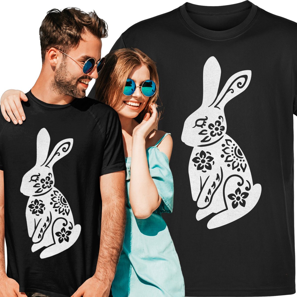 Koszulka męska Królik Zając Kwiaty Wiosna L