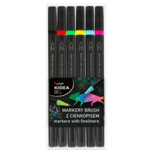 Derform Markery Brush z cienkopisem 6 kolorów KIDEA - Cienkopisy - miniaturka - grafika 1