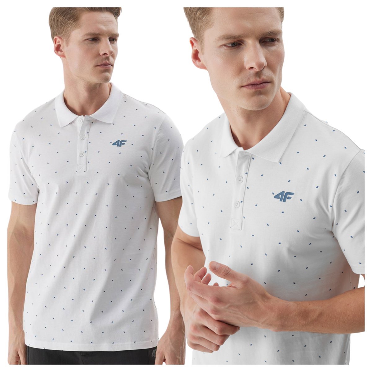 Koszulka polo męska 4F 4FWSS25TPTSM703-10S Biały Roz. 4XL