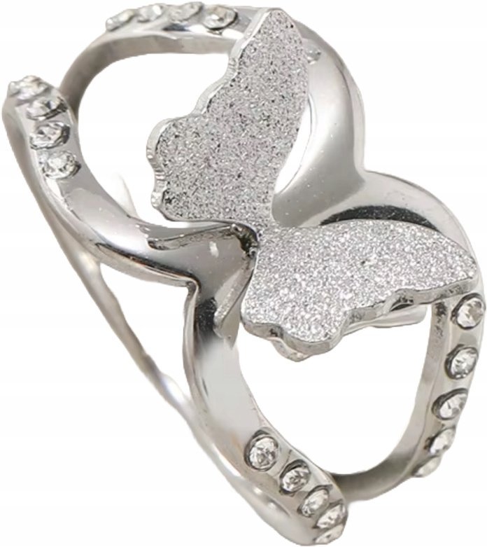 Srebrny Pierścionek z Motylem i Cyrkoniami Modny Stylowy Stal Szlachetna