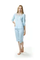 Piżamy damskie - Dwuczęściowa piżama damska Letizia na guziki : Kolor - Niebieski, Rozmiar - 40 - miniaturka - grafika 1