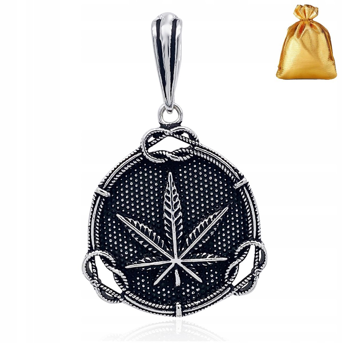 Srebrna Męska Zawieszka Wisiorek Liść Konopi Weed Srebro Pr. 925 Na Prezent