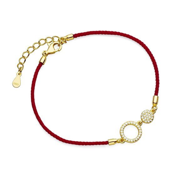 ankabizuteria.pl Srebrna bransoletka pozłacana na czerwonym sznureczk