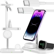 Ładowarki do telefonów - Ładowarka indukcyjna Qi Mag Safe 15W do iPhone Apple Watch AirPods 3w1 bezprzewodowa stojak podstawka biała - miniaturka - grafika 1