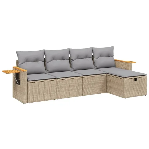 Zestaw wypoczynkowy rattan PE 5-elementowy, beżowy 55x62x69 cm