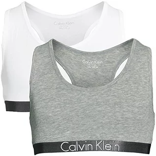 Koszulki i topy damskie - Calvin Klein - Ubrania dla dziewczynek - Bielizna dziewczęca - Biustonosz Crop Top - Calvin Klein Braletka dziewczęca - 2 sztuki - szary/czarny - wiek 14-16 lat - grafika 1