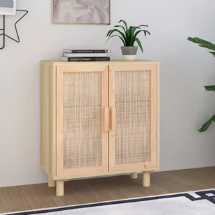 Kredens, brązowa, 60x30x70 cm, lita sosna i naturalny rattan Lumarko! - Kredensy - miniaturka - grafika 1