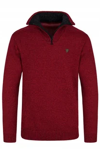 MODNY SWETER MĘSKI GOLF PÓŁZAMEK CZERWONY - M - Swetry męskie - miniaturka - grafika 1