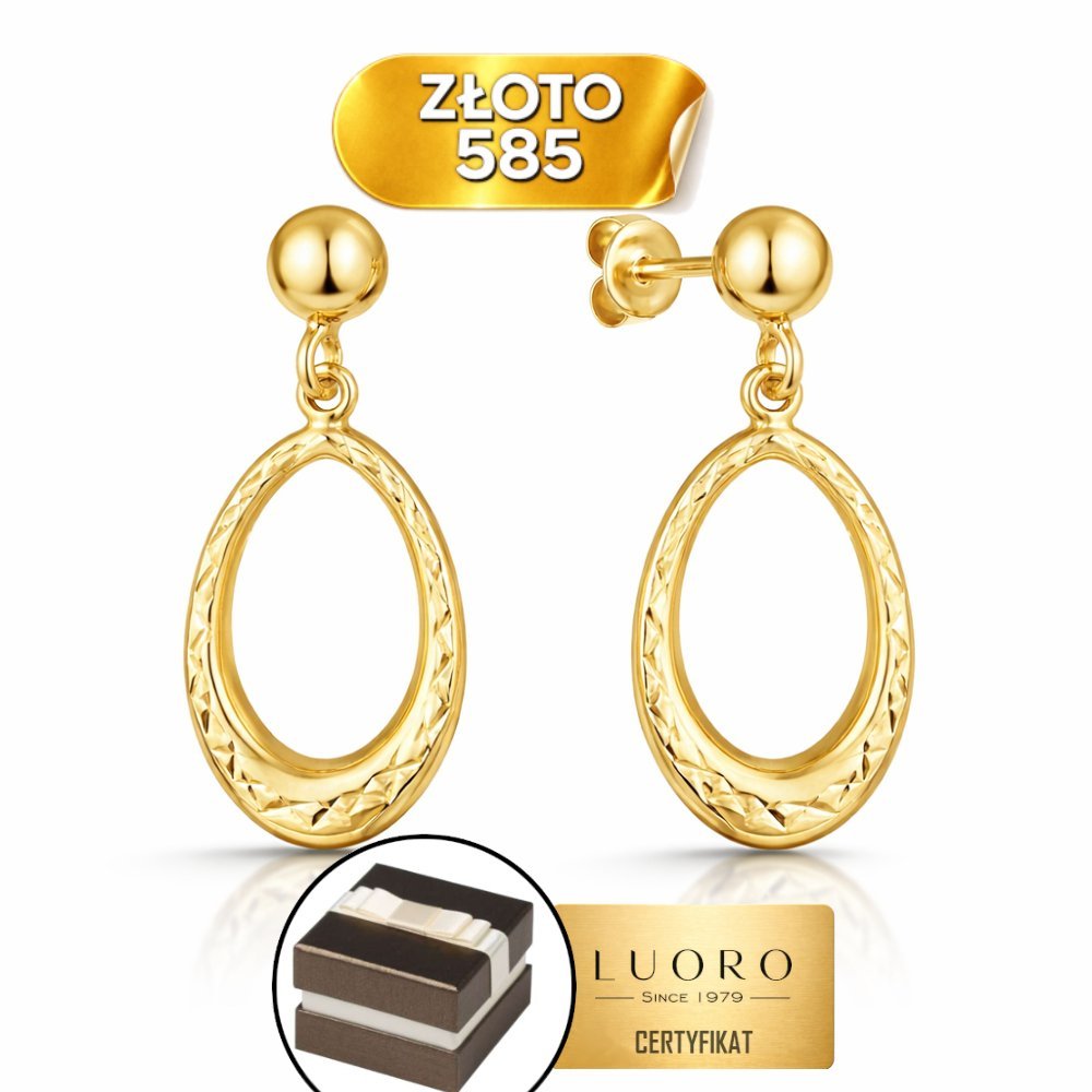 KOLCZYKI ZŁOTE 585 14K OWAL DIAMENTOWANE SZTYFT 2,1 CM ELEGANCKIE